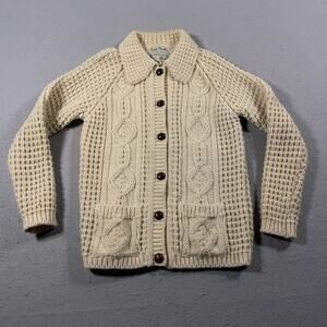 VTG Purple Heather Sweater Men 40/ L Cream Wool Handloomed Irish Cardigan 90s